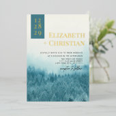 霧がかったフォレストマウンテンブルーウォーター結婚カラー 箔招待状 (立ち正面)