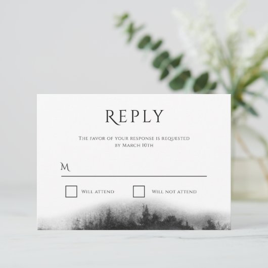 霧がかったマウンテンブラックウォーター結婚カラー 出欠カード (スタンド正面)