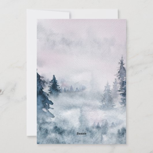 霧がかった冬の森の水の色ランタングロー シーズンカード (裏面)