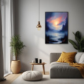 霧がかった山々の風景の上のエーテルの日の出 ポスター