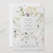 霧がかった山の花 |ソフトグレーのジオメト結婚リのイン 招待状 (正面)