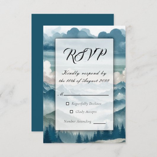 霧がかった松の木に響く 出欠カード (正面/裏面)