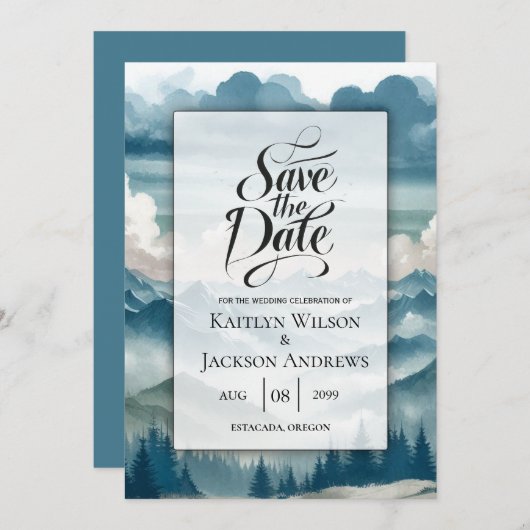 霧がかった松の木に響結婚く セーブザデート (正面/裏面)