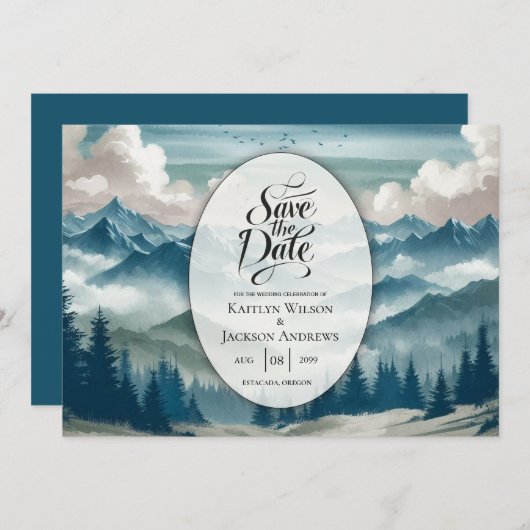 霧がかった松の木に響結婚く セーブザデート (正面/裏面)