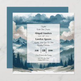 霧がかった松の木に響結婚く 招待状