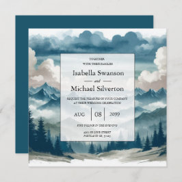 霧がかった松の木に響結婚く 招待状