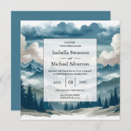 霧がかった松の木に響結婚く 招待状