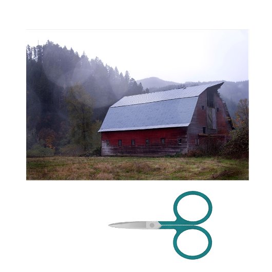 霧がかった森のある大きな赤い風化納屋 薄葉紙