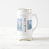 霧がかった森のアートプリントを持つ大きなマグカップ。 ビールジョッキ (正面右)