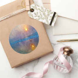 霧がかった海辺の日の出 ラウンドシール