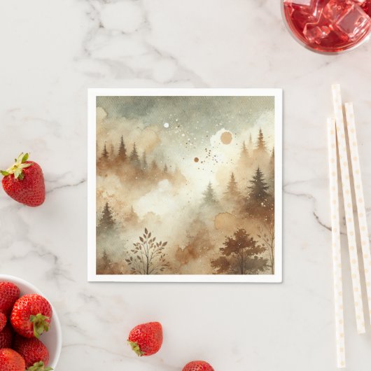 霧がかった秋の水の色の森デコップナプキンズ スタンダードカクテルナプキン (インサイチュ)