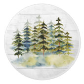 霧がかった緑の松の森の水の色ホワイトウッド セラミックノブ (正面)