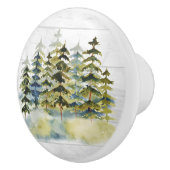 霧がかった緑の松の森の水の色ホワイトウッド セラミックノブ (右)