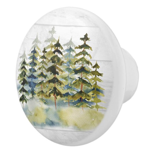 霧がかった緑の松の森の水の色ホワイトウッド セラミックノブ (右)