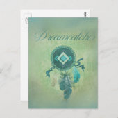 霧がかった緑の背景のドリームキャッチャー ポストカード (正面/裏面)