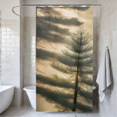 霧がかった霧の森パインツリー自然 シャワーカーテン
