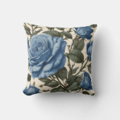 霧がかった青いバラと緑離れの クッション (正面)