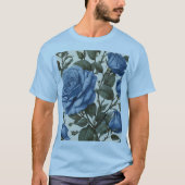 霧がかった青いバラと緑離れの Tシャツ (正面)