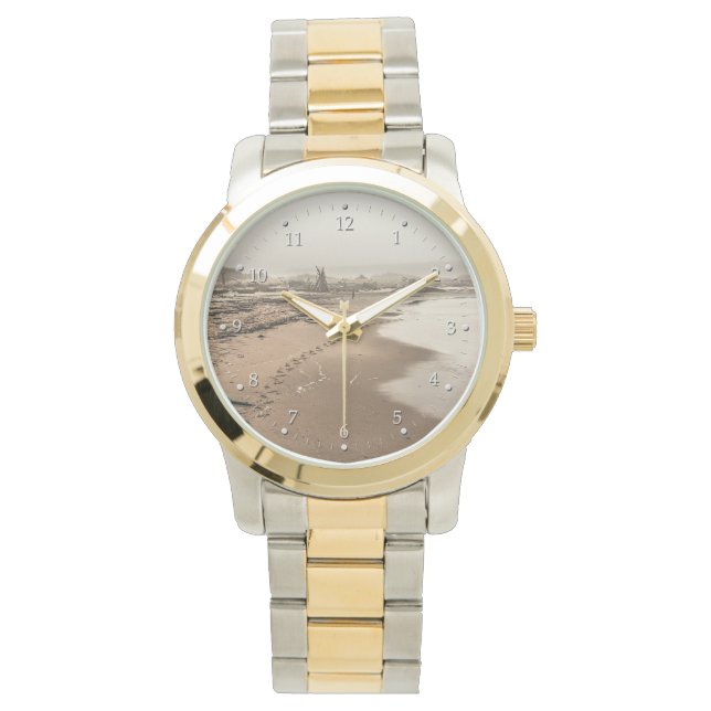 霧が立つビーチ時計の足跡 腕時計 (正面)