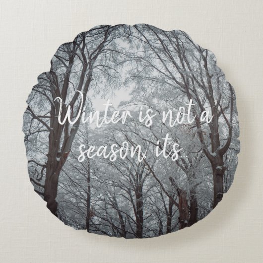 霧が立つ冬の森 ラウンドクッション (正面)