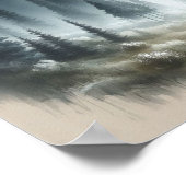 霧が立つ森の木々の絵を描風景 ポスター (角)