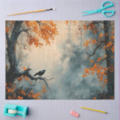 霧が立つ秋の森の切り離し 薄葉紙 (クラフト)