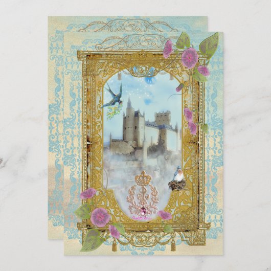 霧に包まれたおとぎの城の招待状 招待状 (正面/裏面)