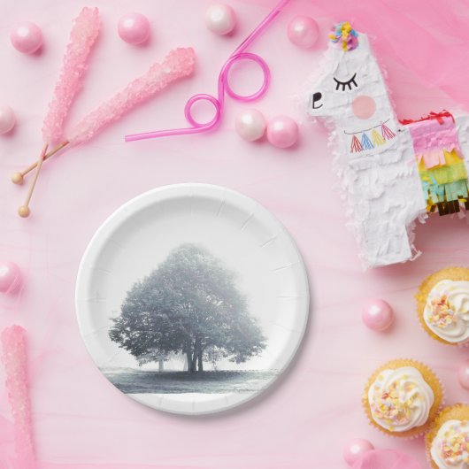 霧に包まれたライムの灰色の木ディナープレート ペーパープレート (パーティー)