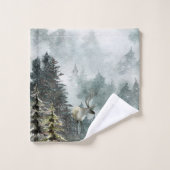 霧に覆われた山の雪に覆われた森林のシカ バスタオルセット (ウォッシュタオル)