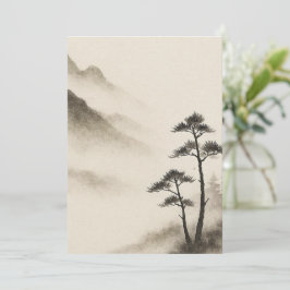霧のささやき: 水墨画の山の静寂 ノートカード