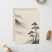 霧のささやき: 水墨画の山の静寂 ノートカード (正面/裏面インサイチュ)