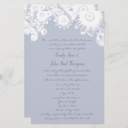 霧のようなグレー ヴィンテージ フローラル ウェディング (正面/裏面)