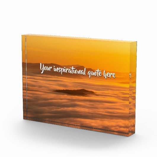 霧のカスタム風景の上にあなたの文字の日の出 フォトブロック (右)