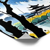 霧のピーク日本の – インクウォーターカラーアート ポスター (角)