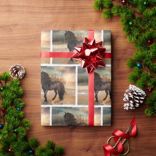 霧のフリシアンモーニングホース ラッピングペーパー (クリスマスギフト)