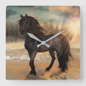 霧のフリシアンモーニング – 馬 スクエア壁時計 (正面)