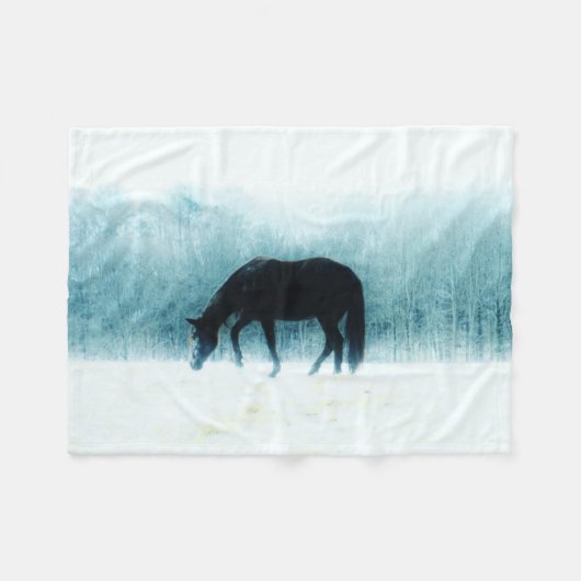 霧の中にいる馬 フリースブランケット (正面(横))