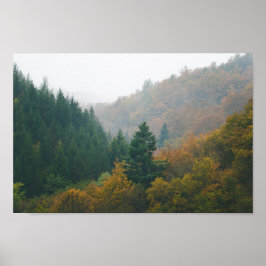 霧の中に消え去る霧に覆われた秋の森 ポスター