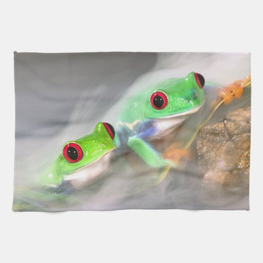 霧の中のアカメアマガエル、 アガリクニス 2 キッチンタオル (横)