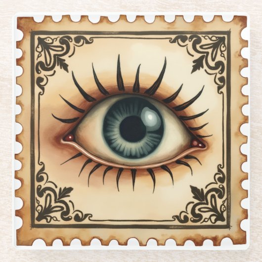 霧の中のウォッチャー – ヴィンテージアイハロウィンコースター ガラスコースター (正面)