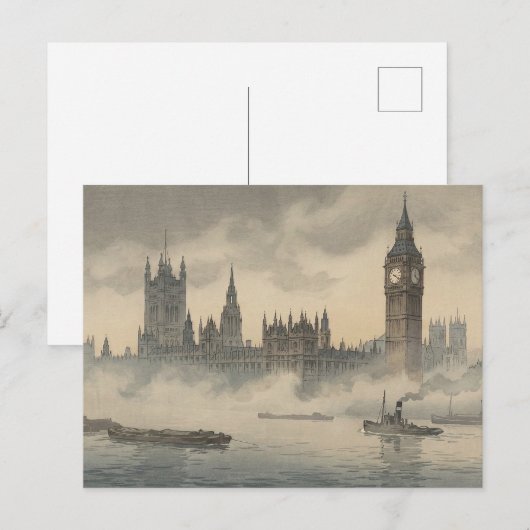 霧の中のオールドロンドン 日本の浮世絵プリント ポストカード (正面/裏面)