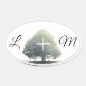霧の中の文字の木 楕円形シール (正面)