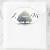 霧の中の文字の木 楕円形シール (バッグ)