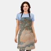 霧の中の日本オレンジ色の木 エプロン (着用した状態)