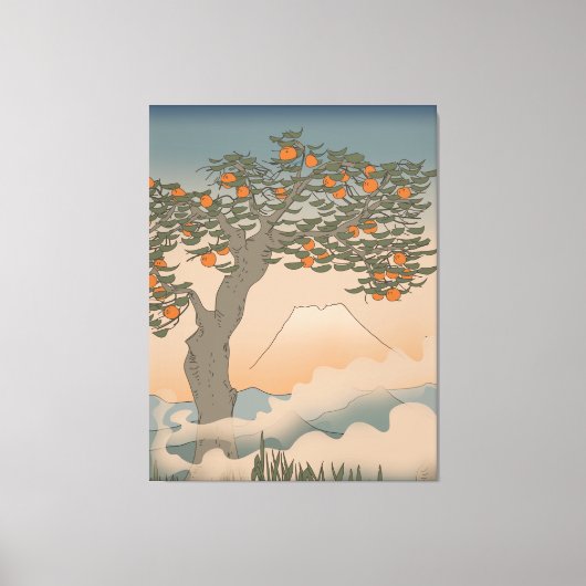 霧の中の日本オレンジ色の木 キャンバスプリント (正面)