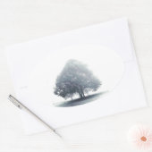 霧の中の木 楕円形シール (封筒)