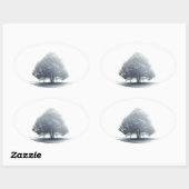 霧の中の木 楕円形シール (シート)