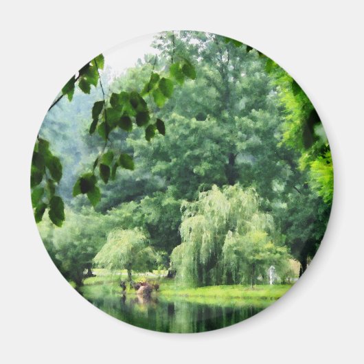 霧の中の涙ぐむ柳 マグネット (正面)