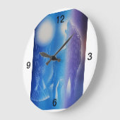 霧の中の狼 ラージ壁時計 (傾斜)