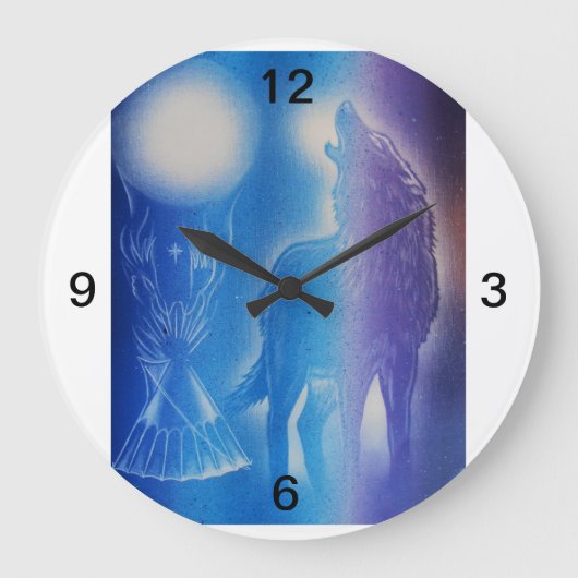 霧の中の狼 ラージ壁時計 (正面)